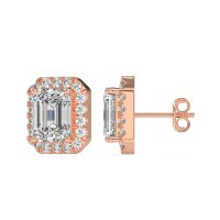 Emerald Cut Halo Stud Earrings