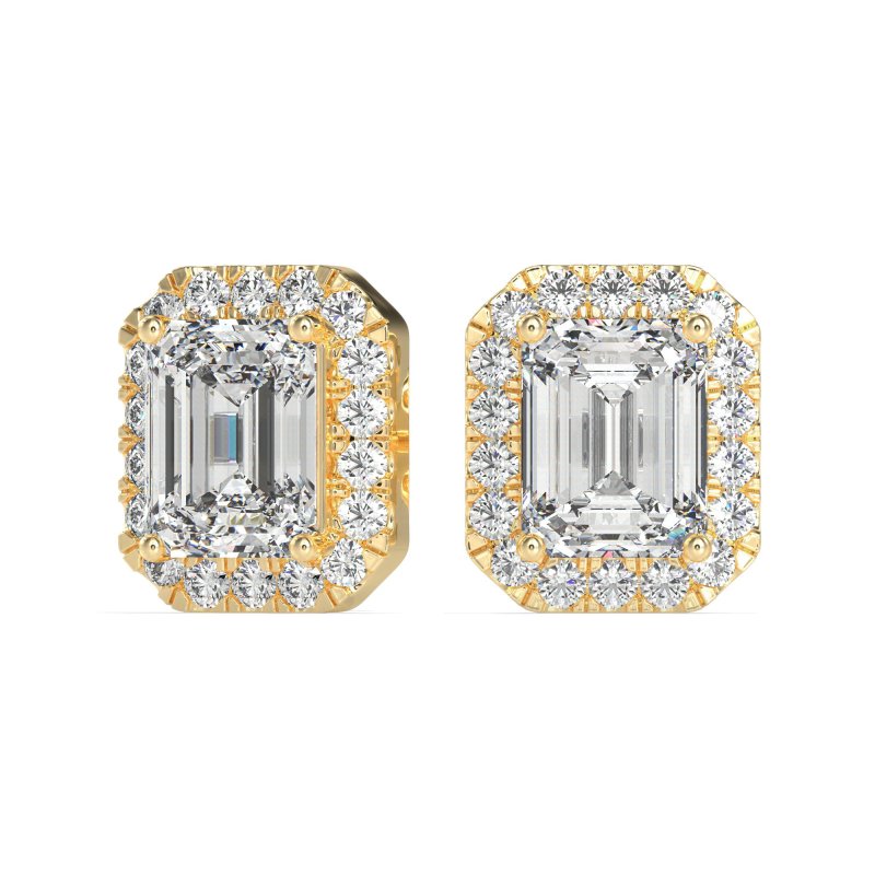 Emerald Cut Halo Stud Earrings