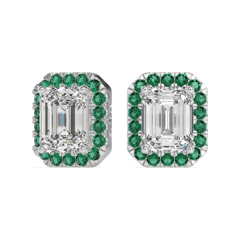 Emerald Cut Halo Stud Earrings