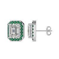 Emerald Cut Halo Stud Earrings