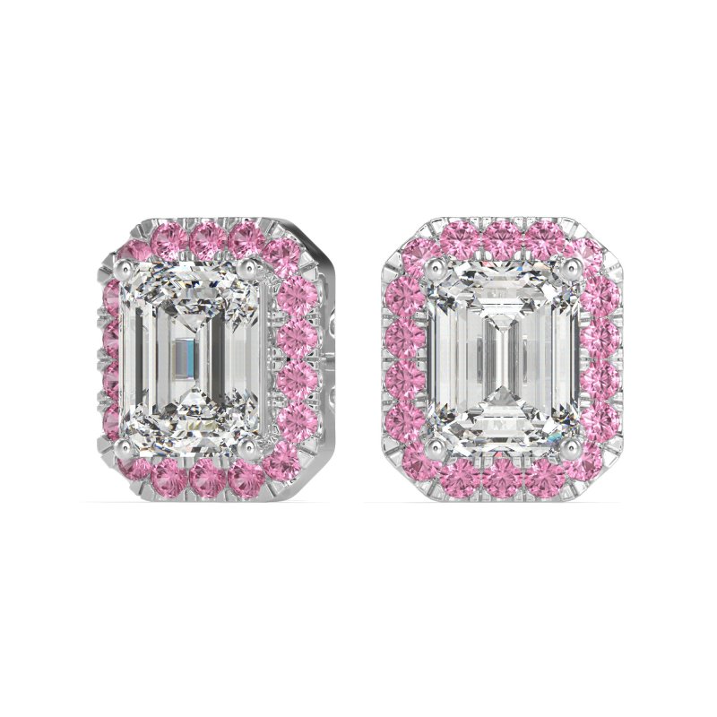 Emerald Cut Halo Stud Earrings