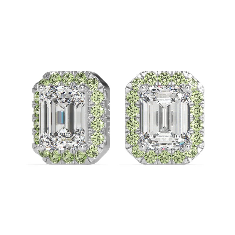 Emerald Cut Halo Stud Earrings