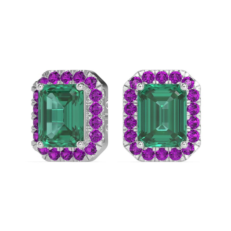 Emerald Cut Halo Stud Earrings