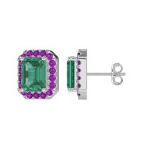 Emerald Cut Halo Stud Earrings