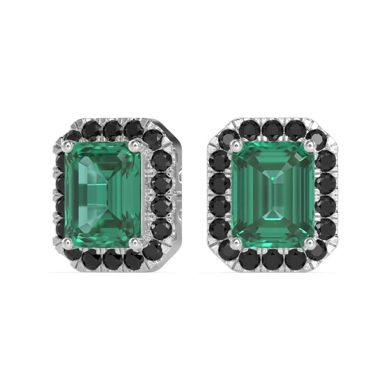 Emerald Cut Halo Stud Earrings