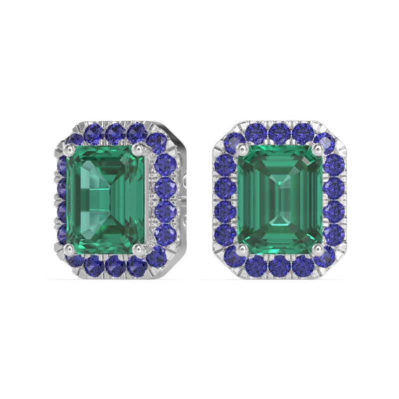 Emerald Cut Halo Stud Earrings
