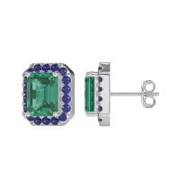 Emerald Cut Halo Stud Earrings