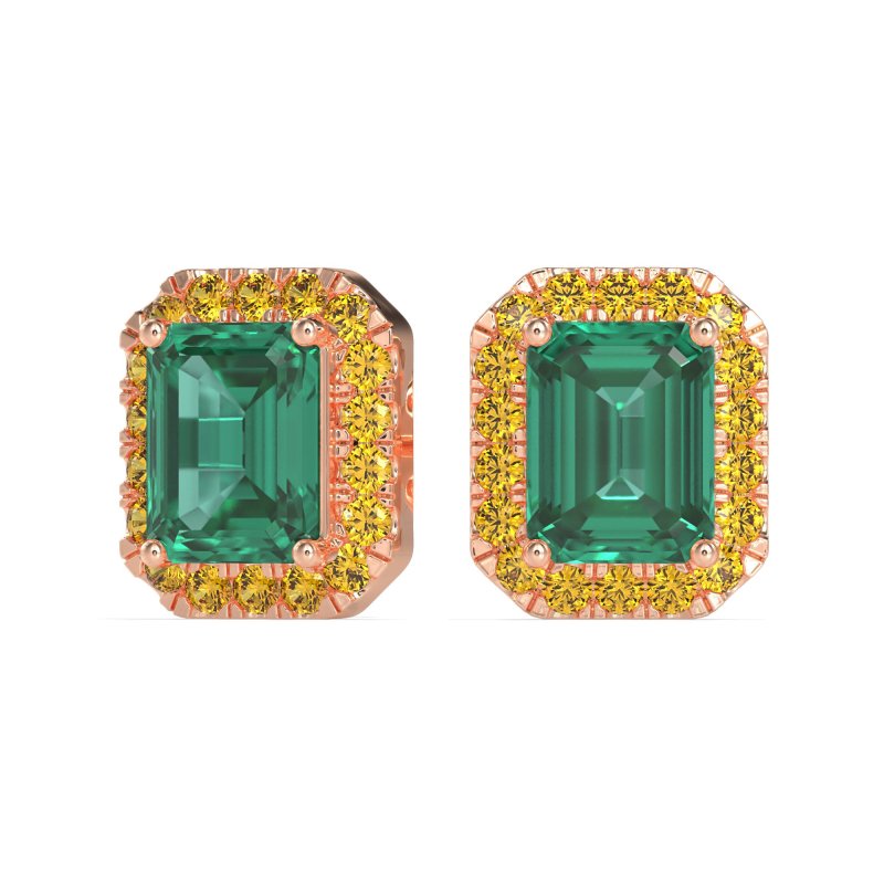 Emerald Cut Halo Stud Earrings
