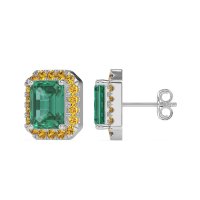 Emerald Cut Halo Stud Earrings