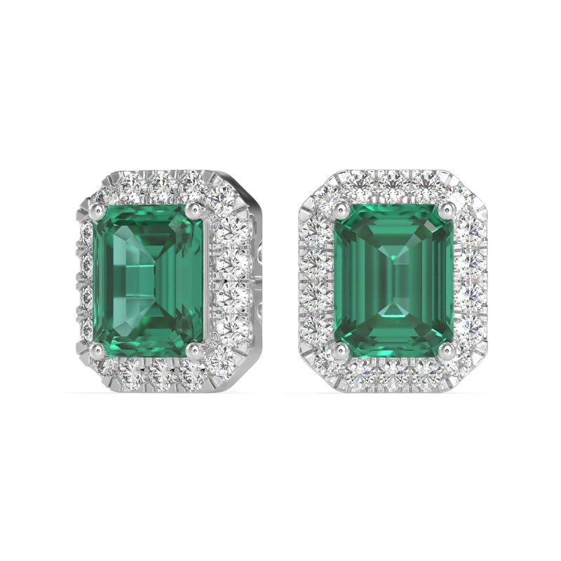 Emerald Cut Halo Stud Earrings