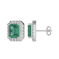 Emerald Cut Halo Stud Earrings