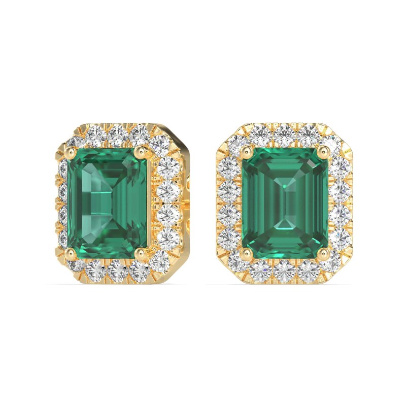 Emerald Cut Halo Stud Earrings