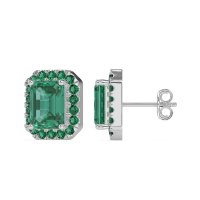 Emerald Cut Halo Stud Earrings