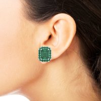 Emerald Cut Halo Stud Earrings