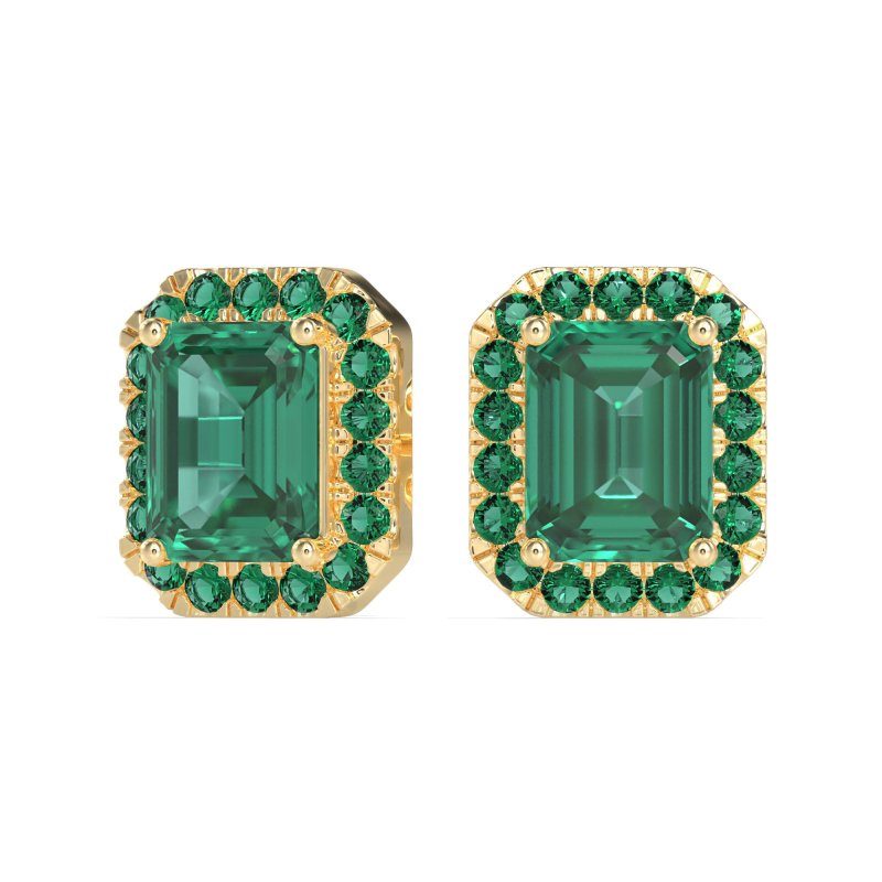 Emerald Cut Halo Stud Earrings