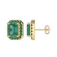 Emerald Cut Halo Stud Earrings