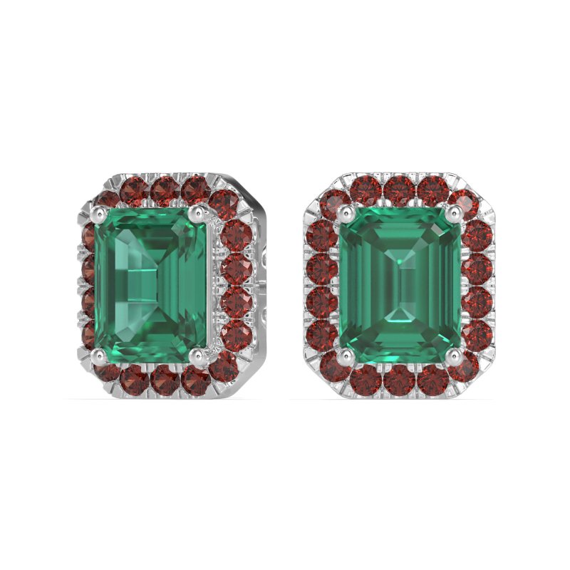 Emerald Cut Halo Stud Earrings