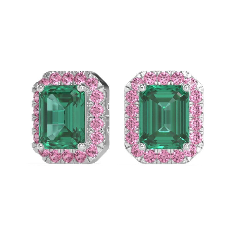 Emerald Cut Halo Stud Earrings