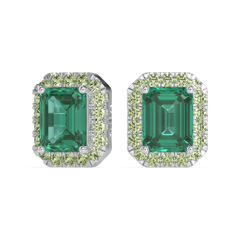 Emerald Cut Halo Stud Earrings