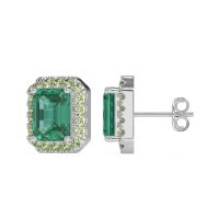 Emerald Cut Halo Stud Earrings