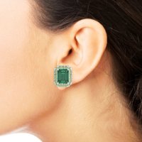Emerald Cut Halo Stud Earrings
