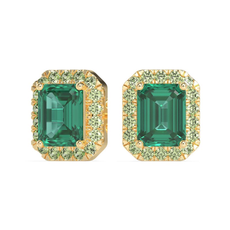 Emerald Cut Halo Stud Earrings