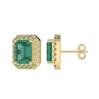 Emerald Cut Halo Stud Earrings