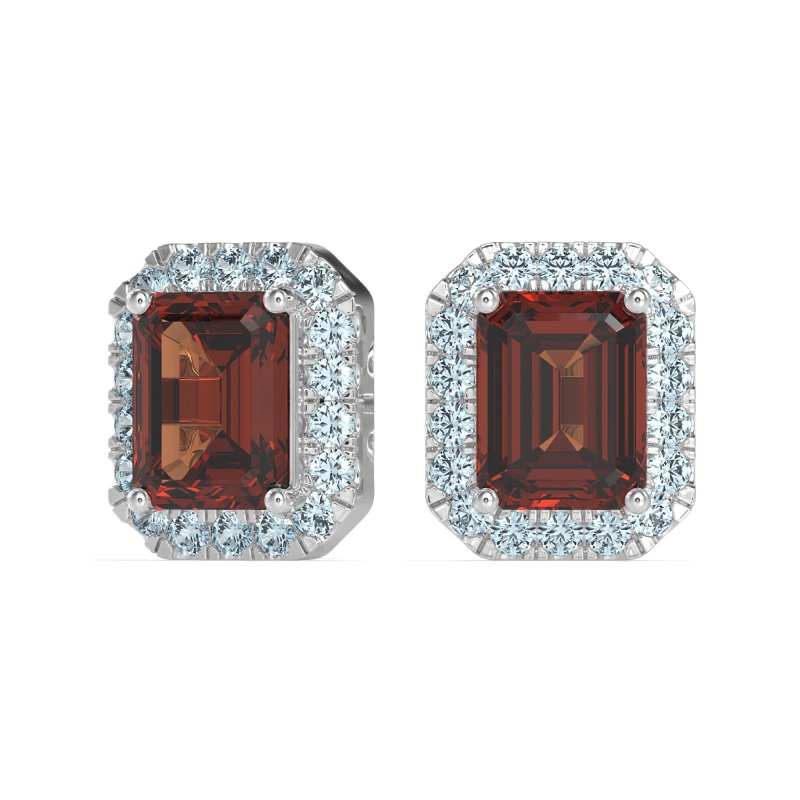 Emerald Cut Halo Stud Earrings
