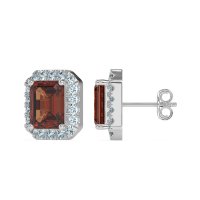 Emerald Cut Halo Stud Earrings
