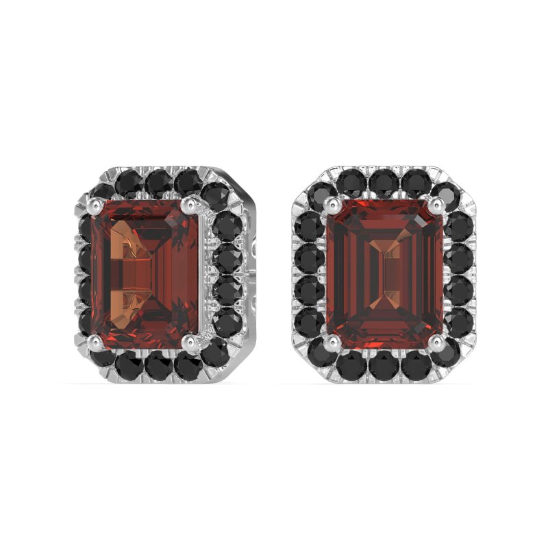 Emerald Cut Halo Stud Earrings