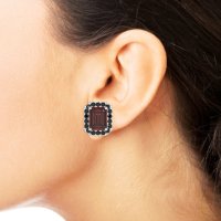 Emerald Cut Halo Stud Earrings