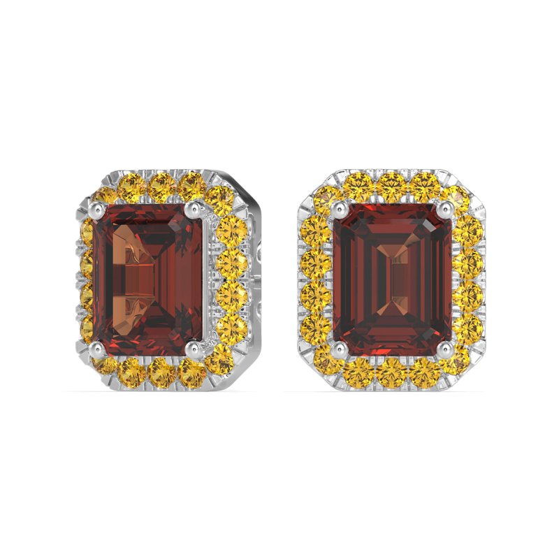 Emerald Cut Halo Stud Earrings