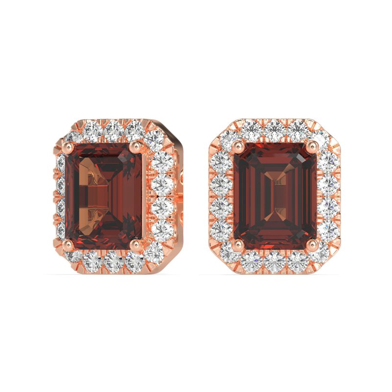 Emerald Cut Halo Stud Earrings