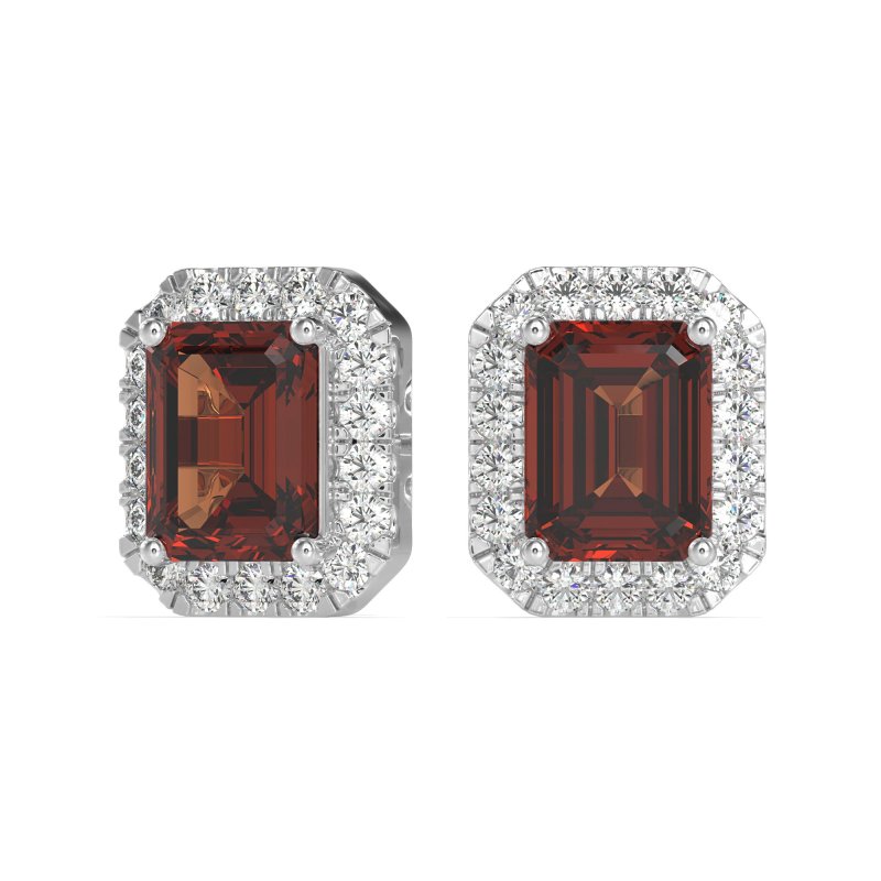 Emerald Cut Halo Stud Earrings
