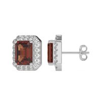Emerald Cut Halo Stud Earrings