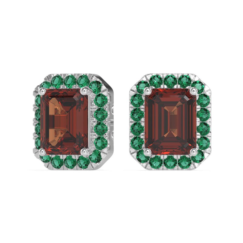 Emerald Cut Halo Stud Earrings