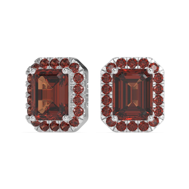 Emerald Cut Halo Stud Earrings