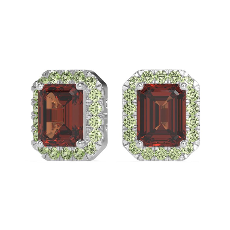 Emerald Cut Halo Stud Earrings