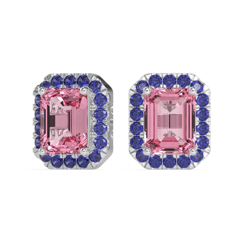 Emerald Cut Halo Stud Earrings