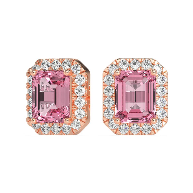 Emerald Cut Halo Stud Earrings