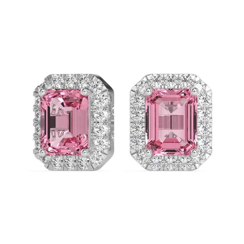Emerald Cut Halo Stud Earrings