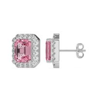 Emerald Cut Halo Stud Earrings