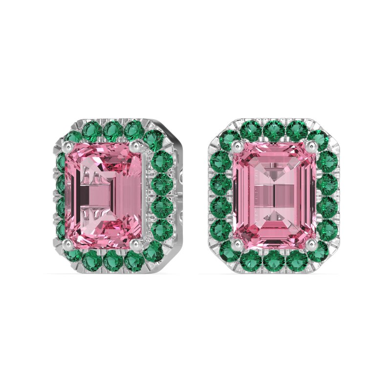 Emerald Cut Halo Stud Earrings