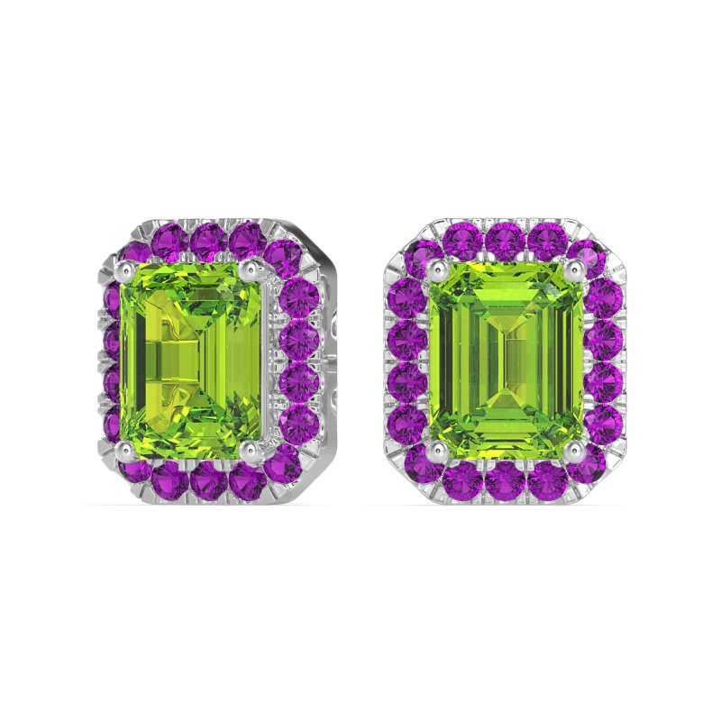 Emerald Cut Halo Stud Earrings