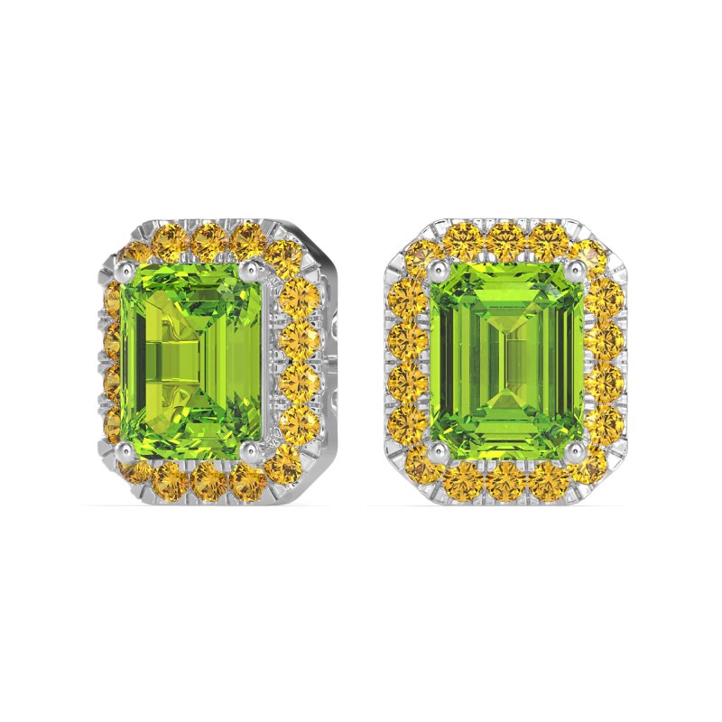 Emerald Cut Halo Stud Earrings