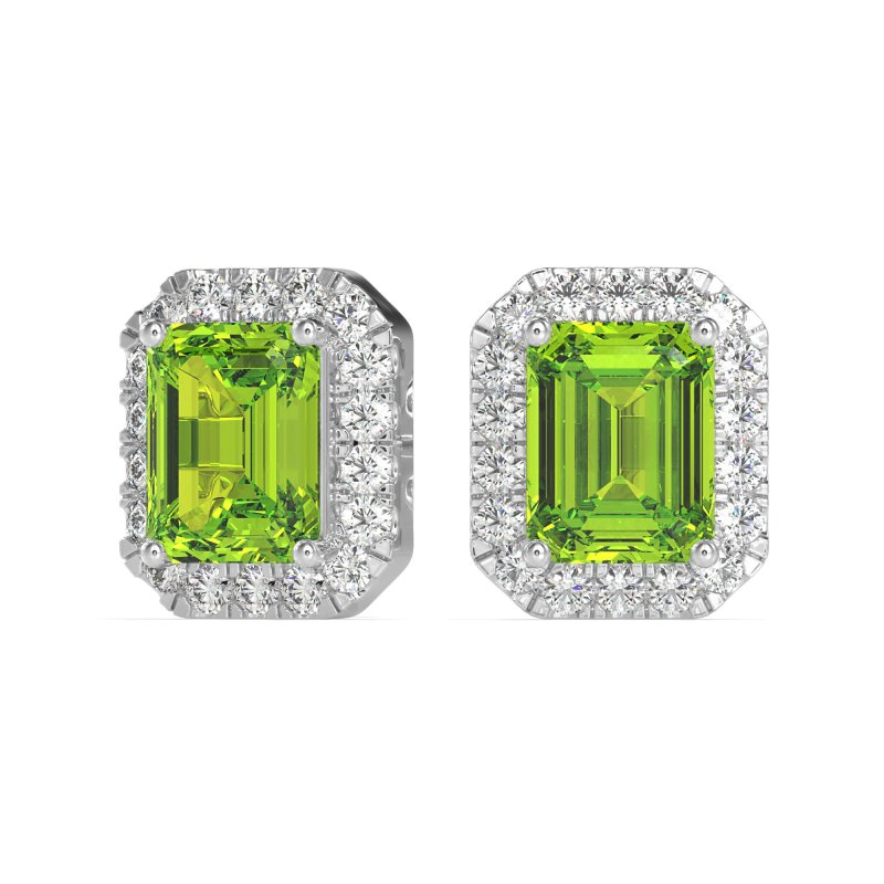 Emerald Cut Halo Stud Earrings