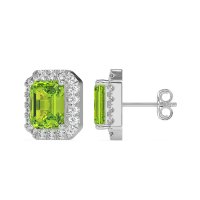 Emerald Cut Halo Stud Earrings