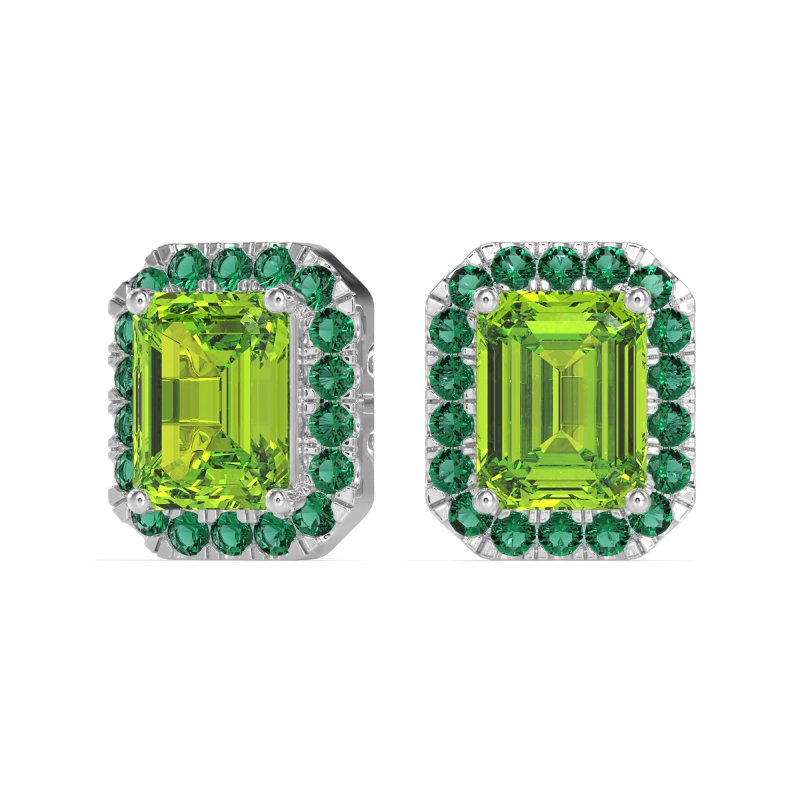 Emerald Cut Halo Stud Earrings