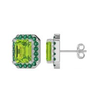 Emerald Cut Halo Stud Earrings