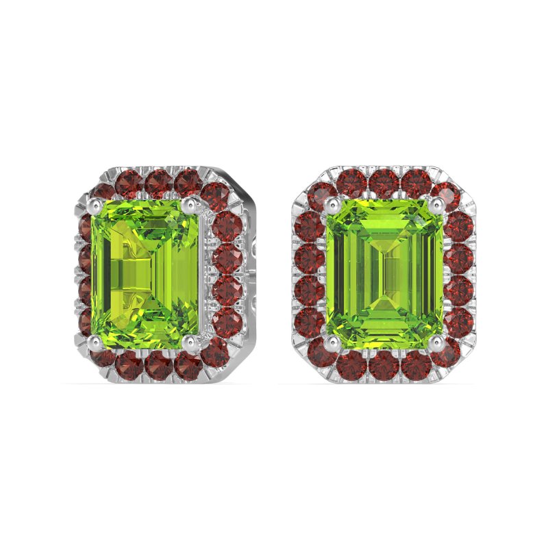 Emerald Cut Halo Stud Earrings